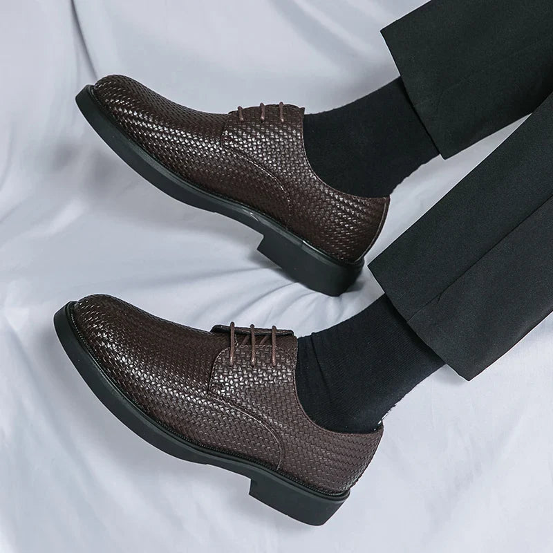 Men's Dress Shoes - Round Toe Woven Derby Lace-Up