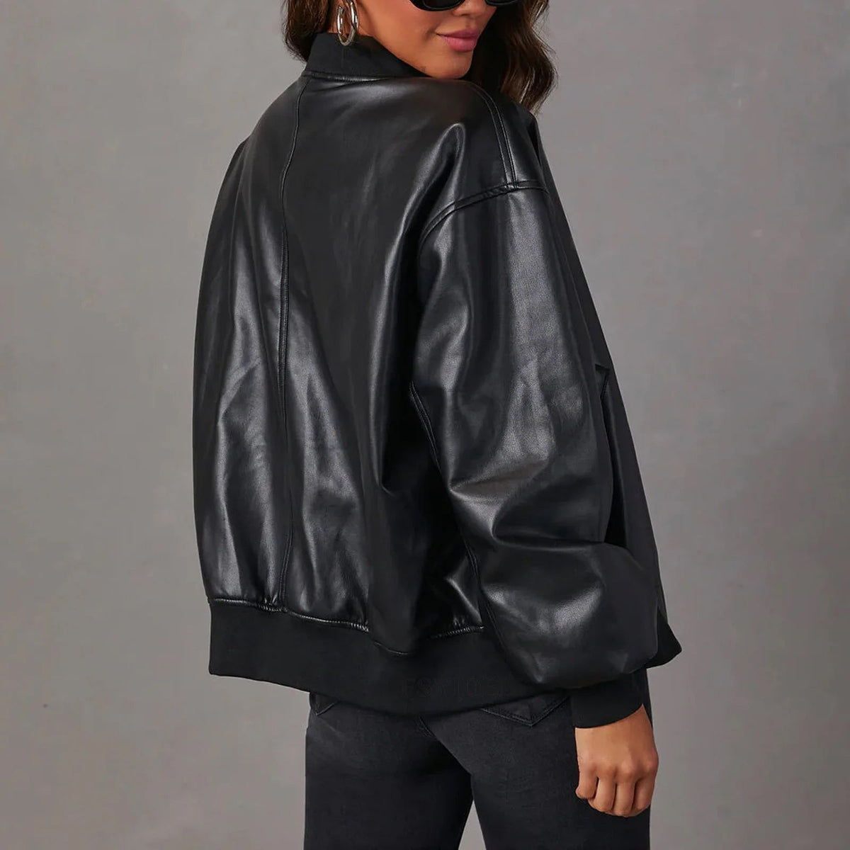 Women's Cropped Bomber Jacket - Zip-Up Stand Collar with Ribbed Cuffs and Hem Band