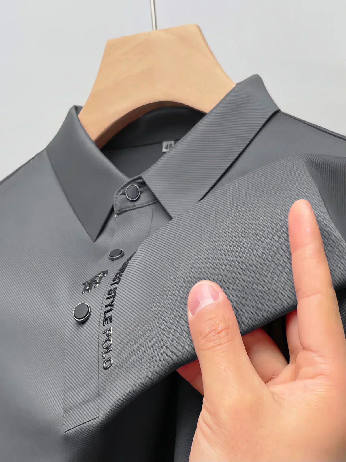 Men’s Modern Polo Shirt – Textured Stretch Button Detail Casual Fit