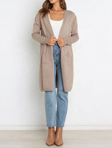 Women’s Longline Open Front Cardigan - Long Sleeve Knit with Pockets
