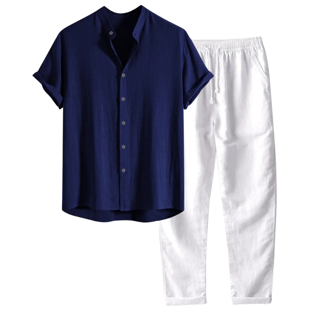 Men's Two Piece Set Short Sleeve Shirt and Linen Pants