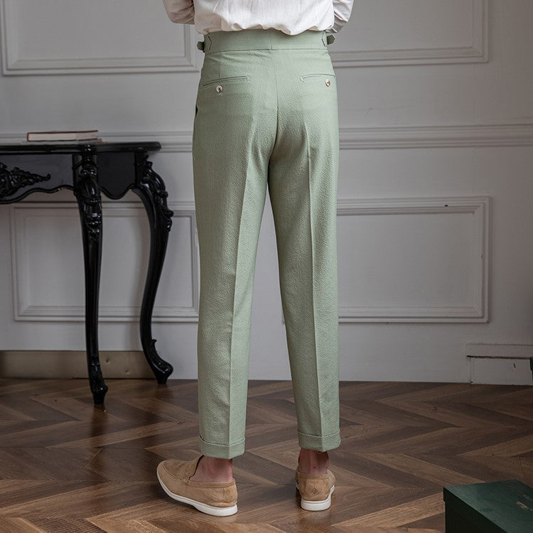 Men's Dress Pants - Pleated High Waist Side Buckle Tab Tapered