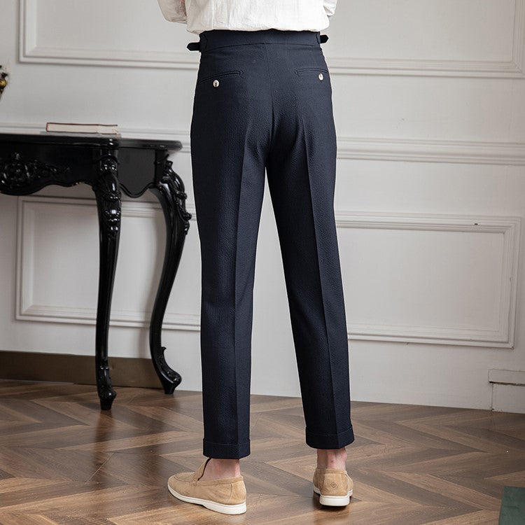 Men's Dress Pants - Pleated High Waist Side Buckle Tab Tapered