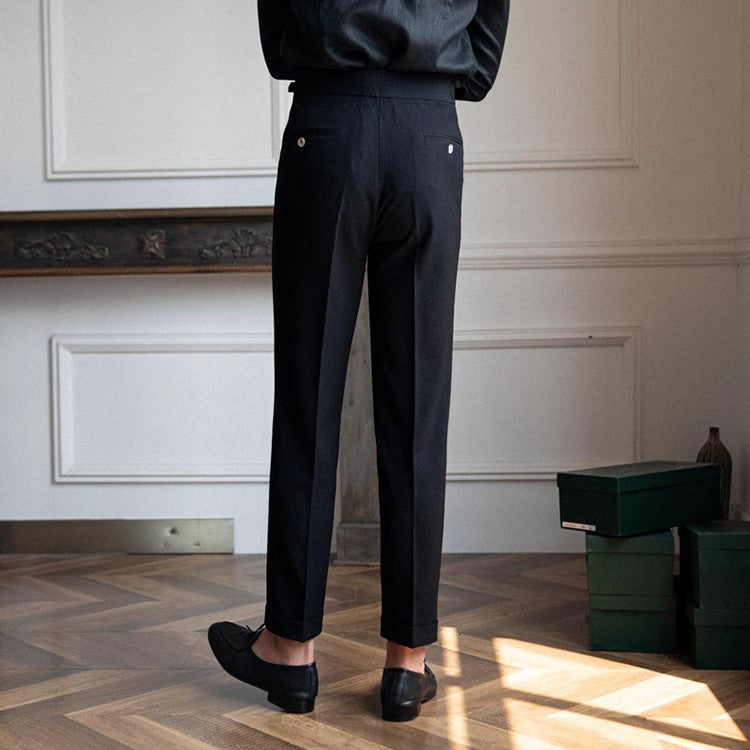 Men's Dress Pants - Pleated High Waist Side Buckle Tab Tapered
