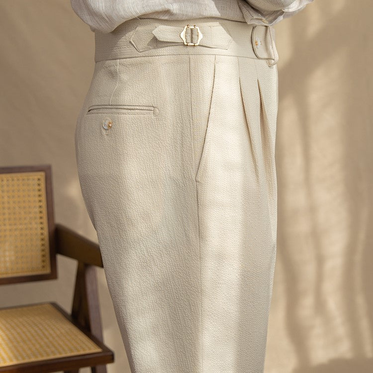 Men's Dress Pants - Pleated High Waist Side Buckle Tab Tapered