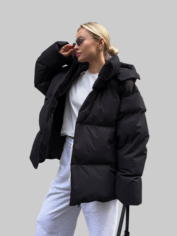 Women's Oversized Puffer Jacket - Hooded - Full Zip - Drop Shoulder