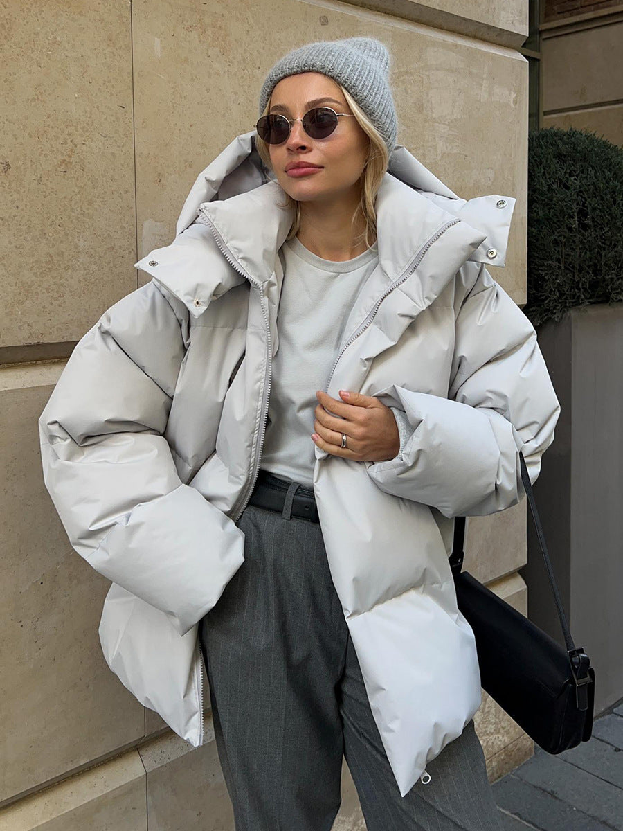 Women's Oversized Puffer Jacket - Hooded - Full Zip - Drop Shoulder