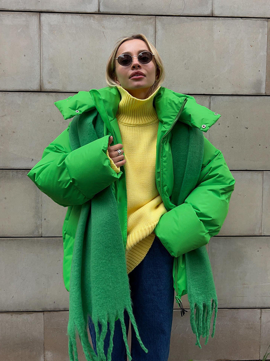 Women's Oversized Puffer Jacket - Hooded - Full Zip - Drop Shoulder