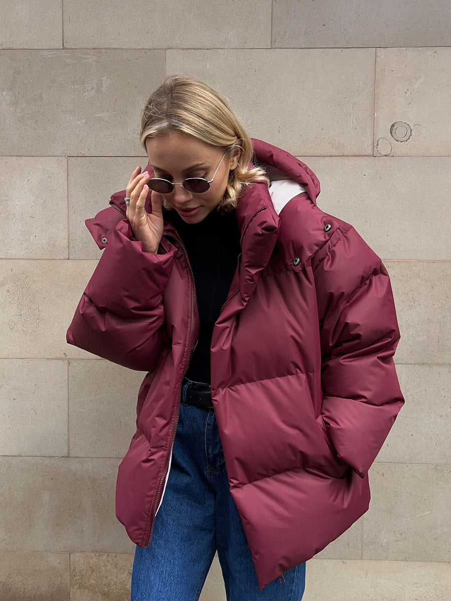 Women's Oversized Puffer Jacket - Hooded - Full Zip - Drop Shoulder
