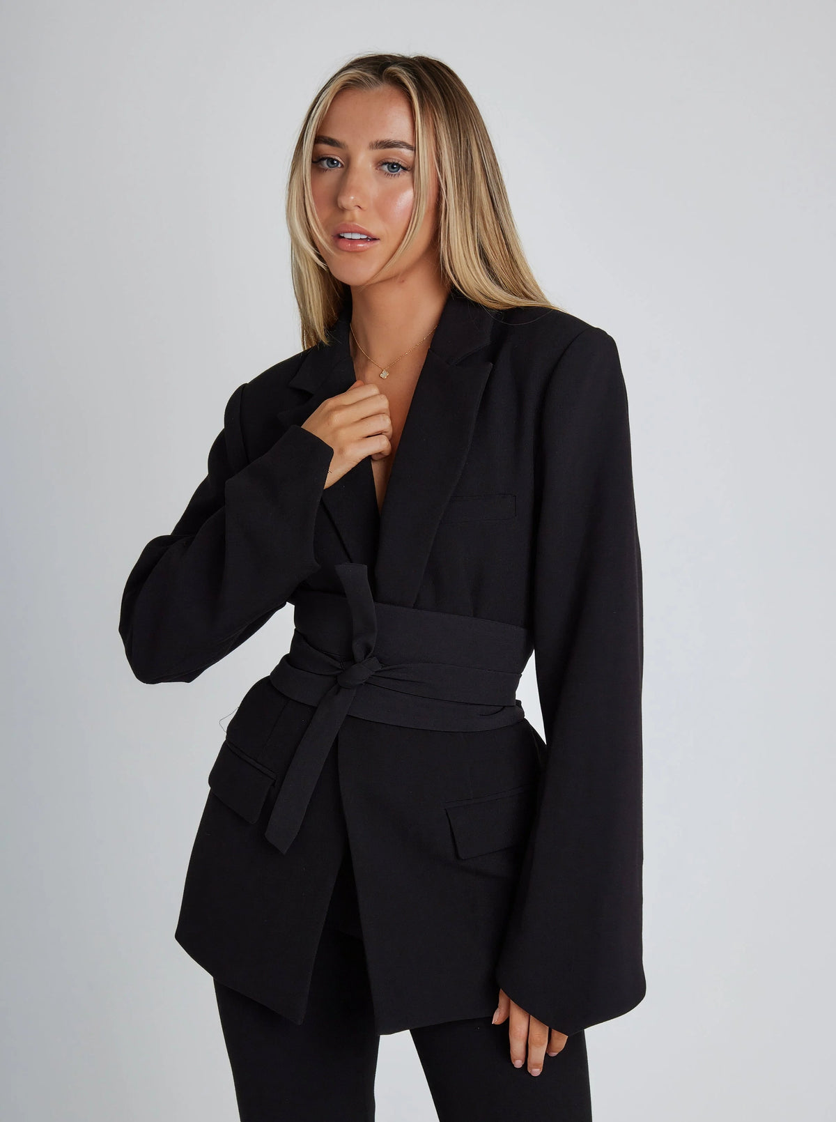 Women’s Tailored Wrap Blazer – Structured Fit with Waist Tie