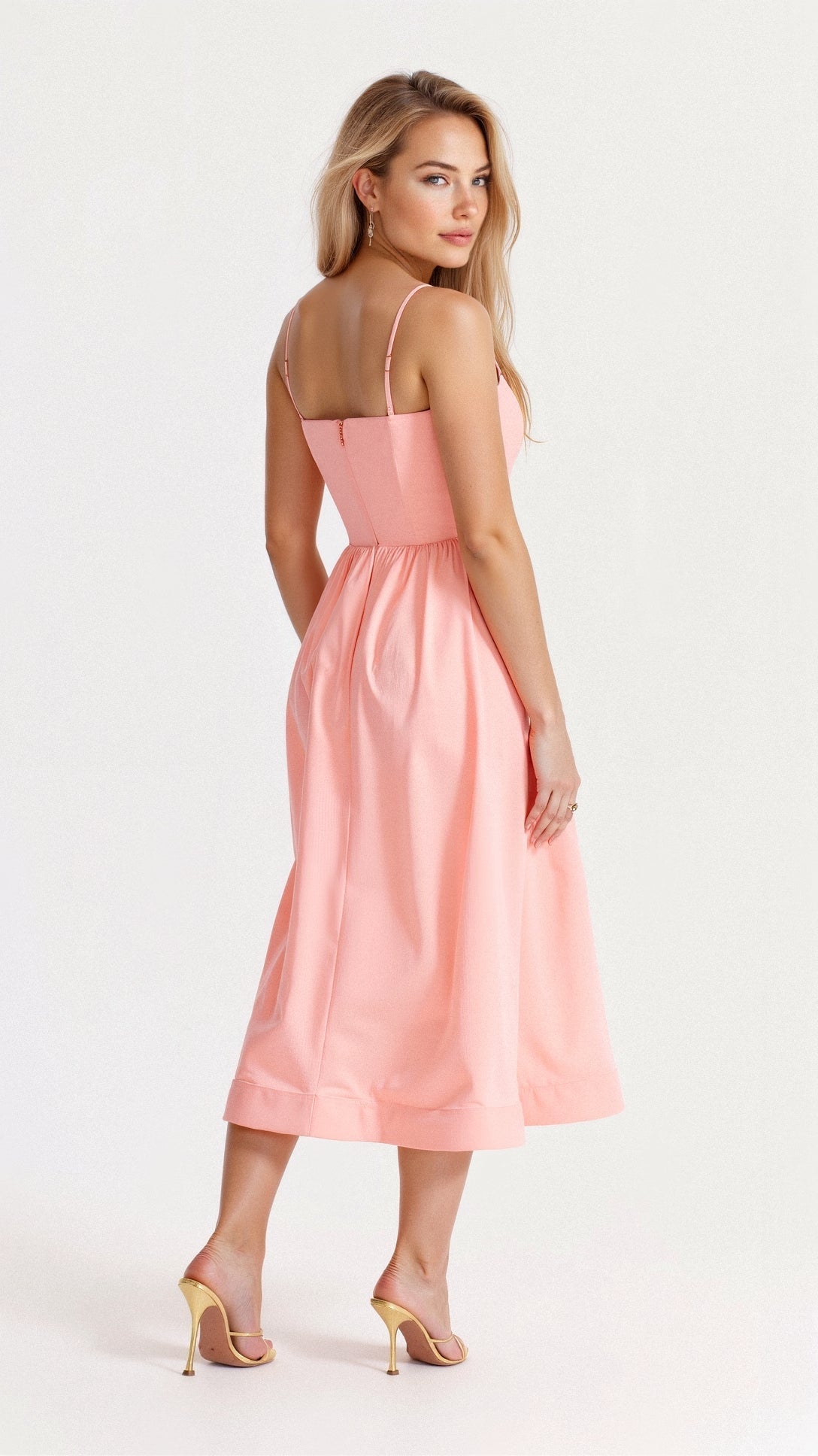 Women’s A Line Midi Dress with Spaghetti Straps
