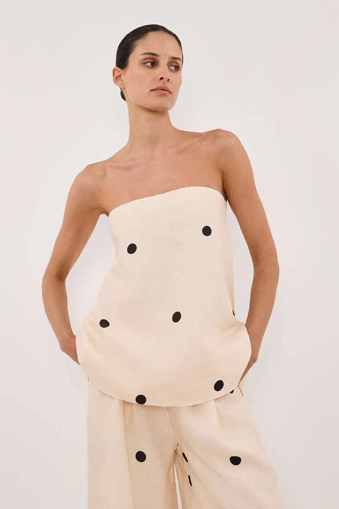 Women’s Polka Dot Strapless Top and Wide-Leg Set