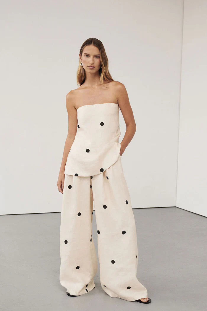 Women’s Polka Dot Strapless Top and Wide-Leg Set