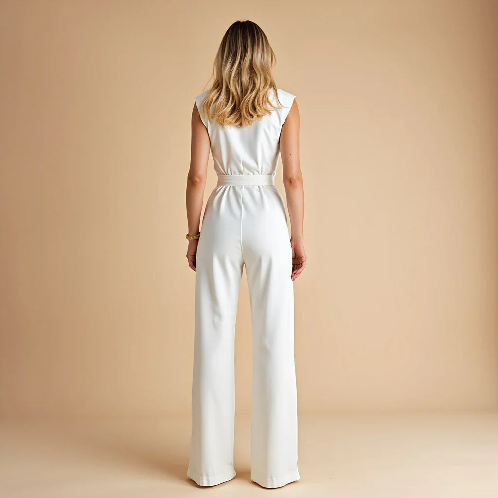 Women’s Sleeveless Tailored Jumpsuit – High Waist Wide Leg Formal Fit