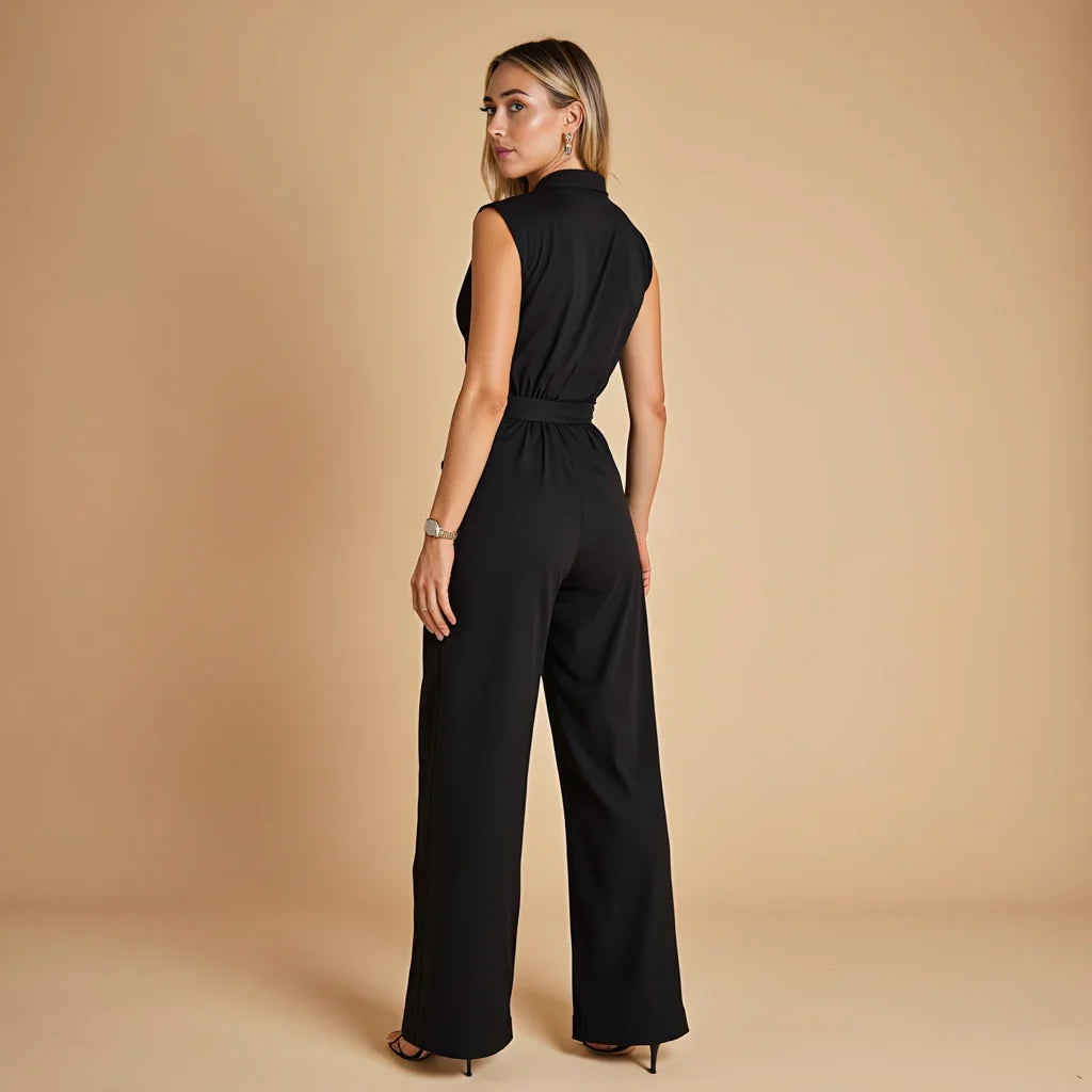 Women’s Sleeveless Tailored Jumpsuit – High Waist Wide Leg Formal Fit