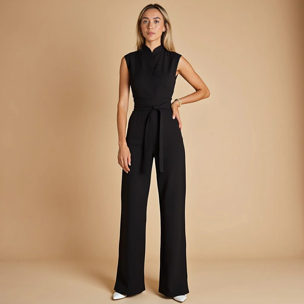 Women’s Sleeveless Tailored Jumpsuit – High Waist Wide Leg Formal Fit