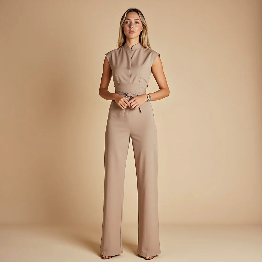 Women’s Sleeveless Tailored Jumpsuit – High Waist Wide Leg Formal Fit