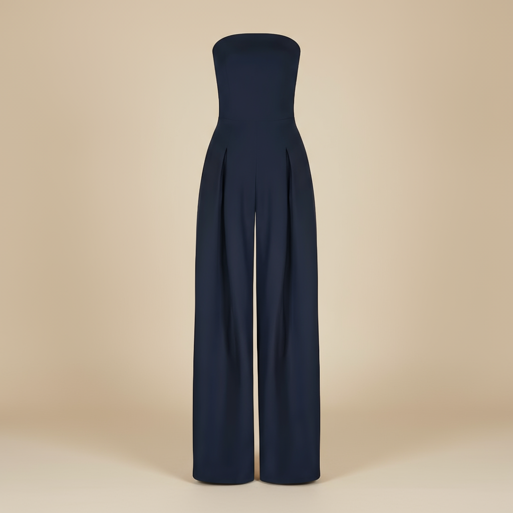 Women's Jumpsuit for Wedding - Strapless Wide Leg Pleated