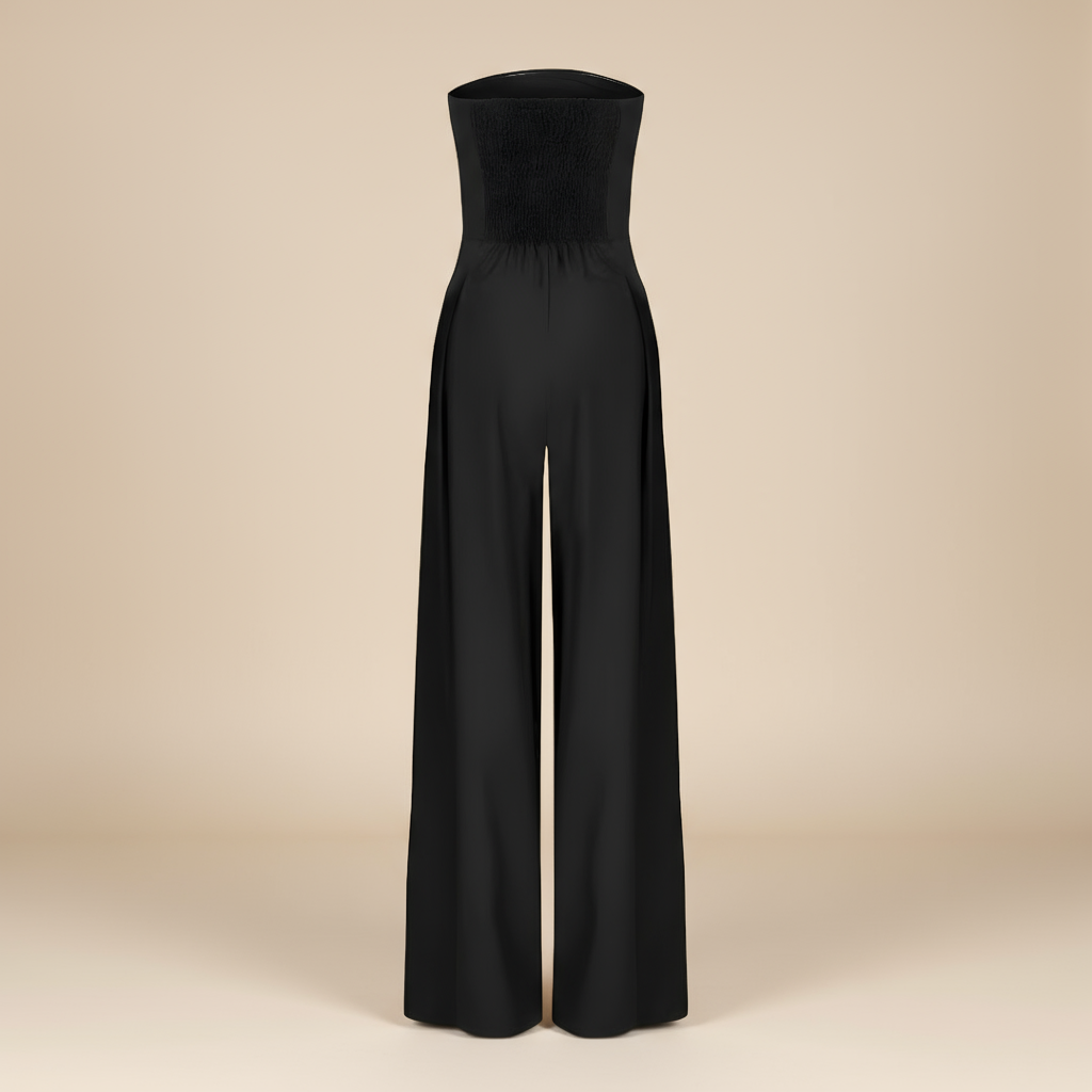 Women's Jumpsuit for Wedding - Strapless Wide Leg Pleated
