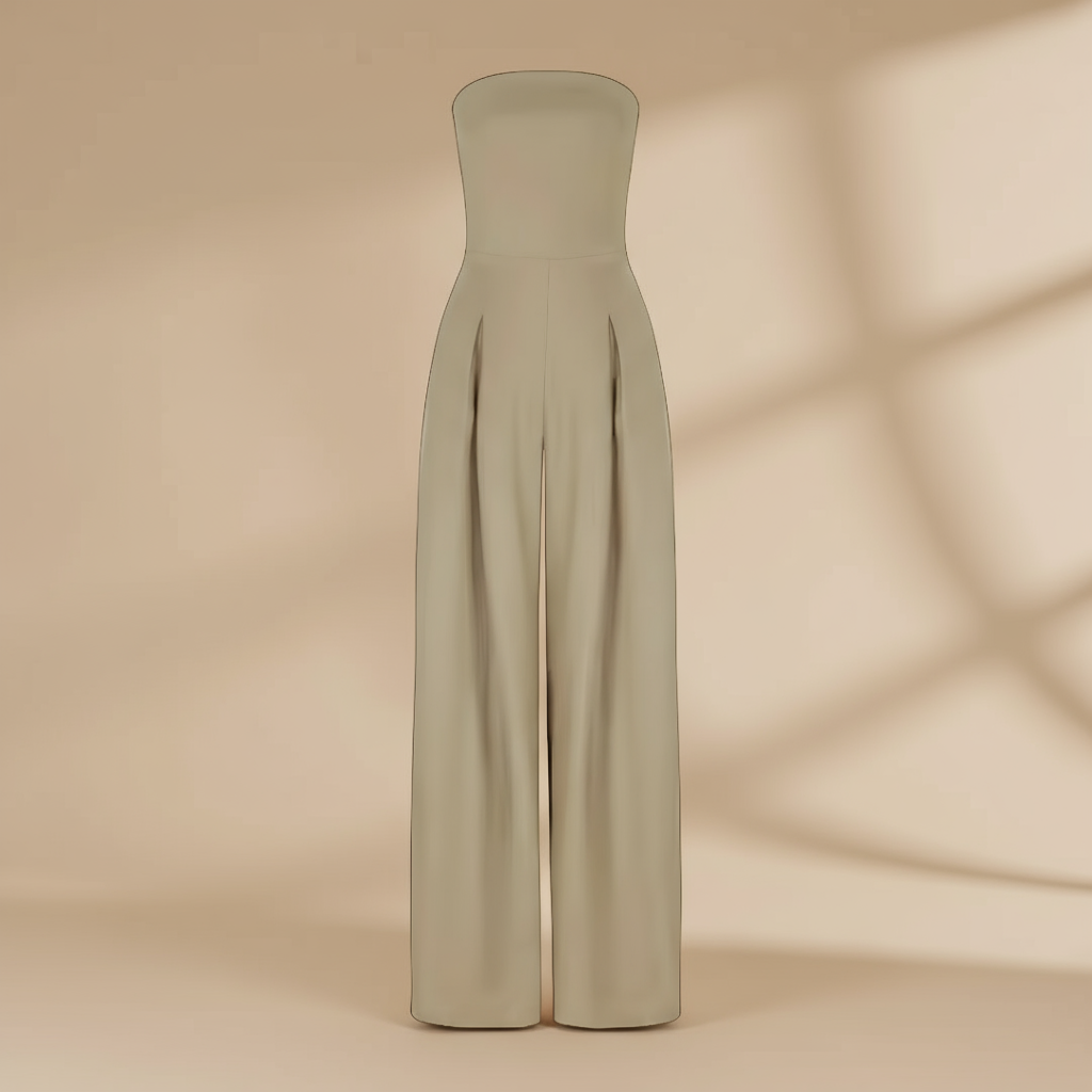 Women's Jumpsuit for Wedding - Strapless Wide Leg Pleated