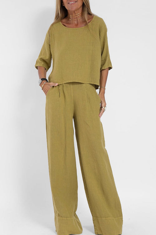 Women’s White Two-Piece Set – Wide-Leg Trousers & Relaxed Top