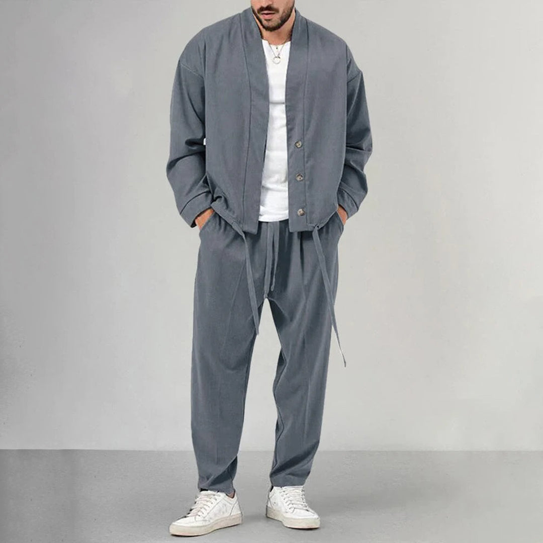 Men's Two Piece Set - Button-Up Jacket and Drawstring Pants