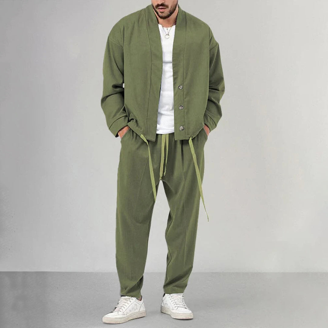 Men's Two Piece Set - Button-Up Jacket and Drawstring Pants