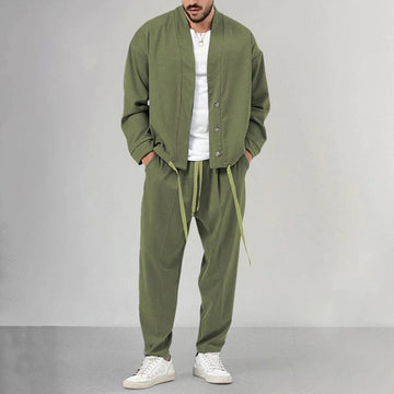 Men's Two Piece Set - Button-Up Jacket and Drawstring Pants