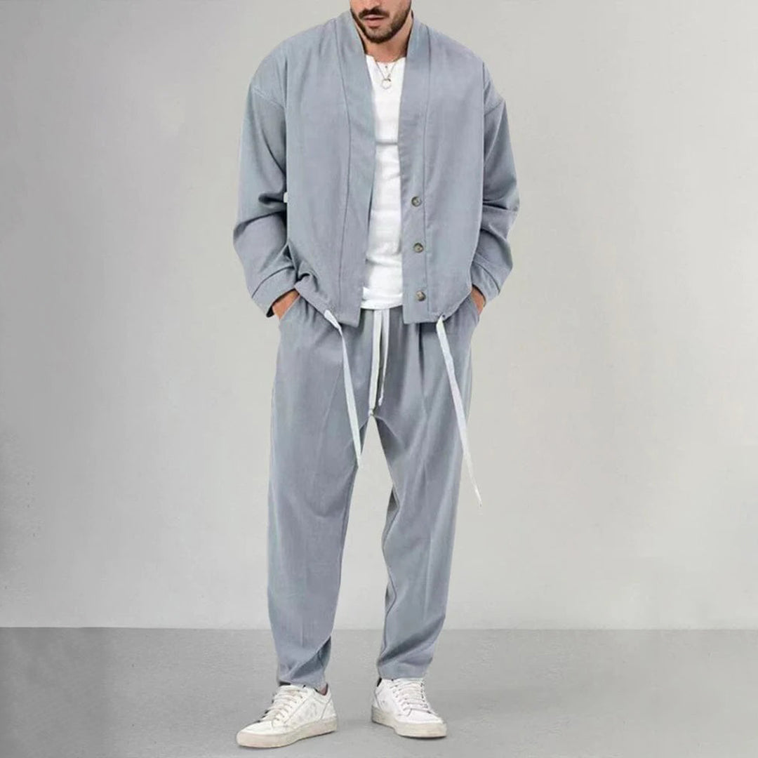 Men's Two Piece Set - Button-Up Jacket and Drawstring Pants