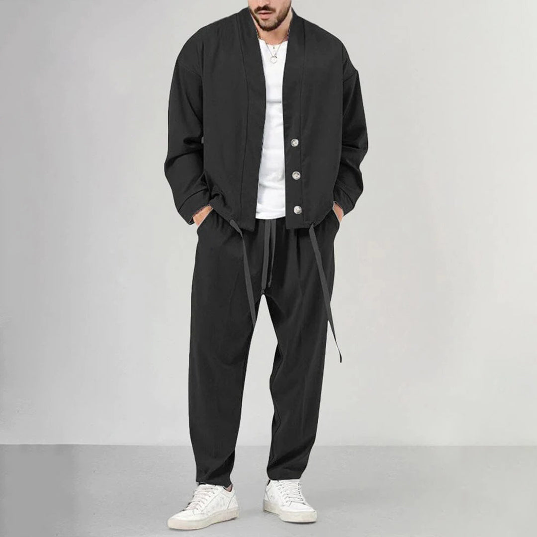 Men's Two Piece Set - Button-Up Jacket and Drawstring Pants