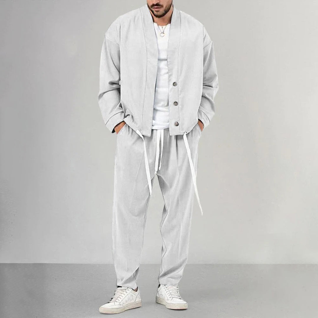 Men's Two Piece Set - Button-Up Jacket and Drawstring Pants