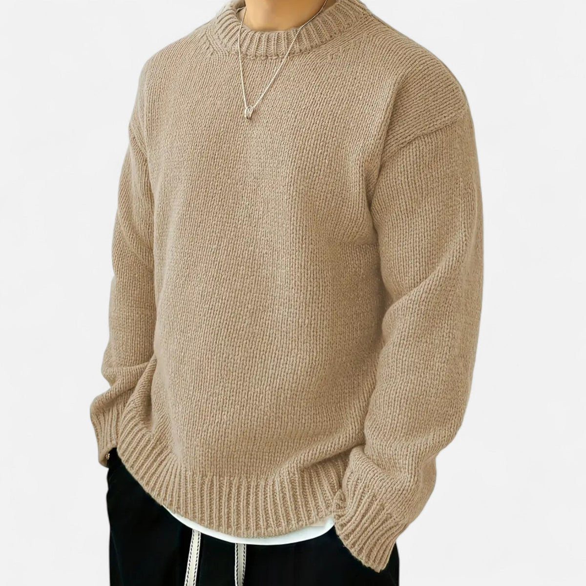 Men's Crew Neck Jumper - Long Sleeve - Ribbed Cuffs and Hem