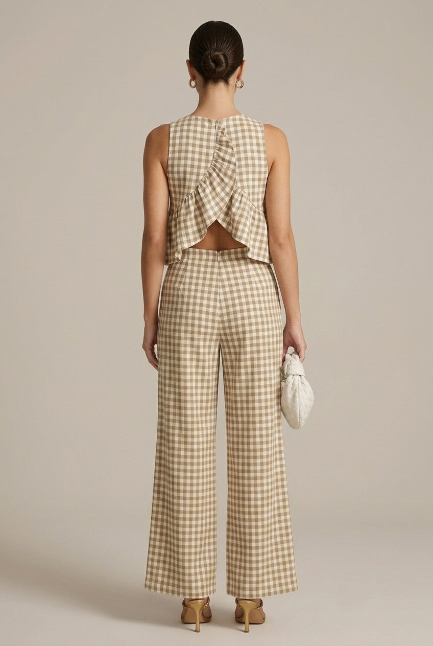 Women's Sleeveless Doll Top - Wide Leg Pants Two Piece Set