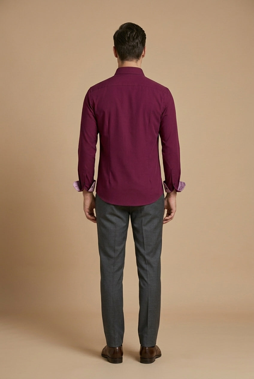 Men's Long Sleeve Dress Shirt - Button Down - Contrast Inner Lining