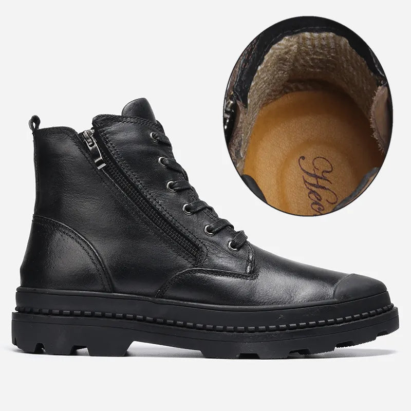Men’s Lace Up Boots with Side Zip and Chunky Sole