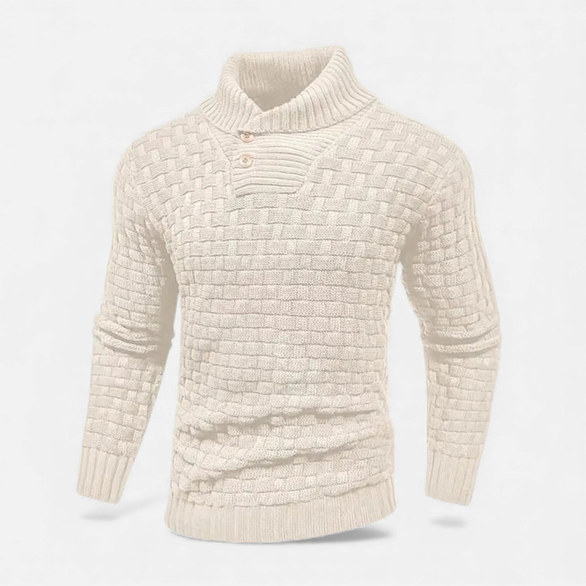 Men's Shawl Collar Jumper - Button Neck - Textured Weave Body
