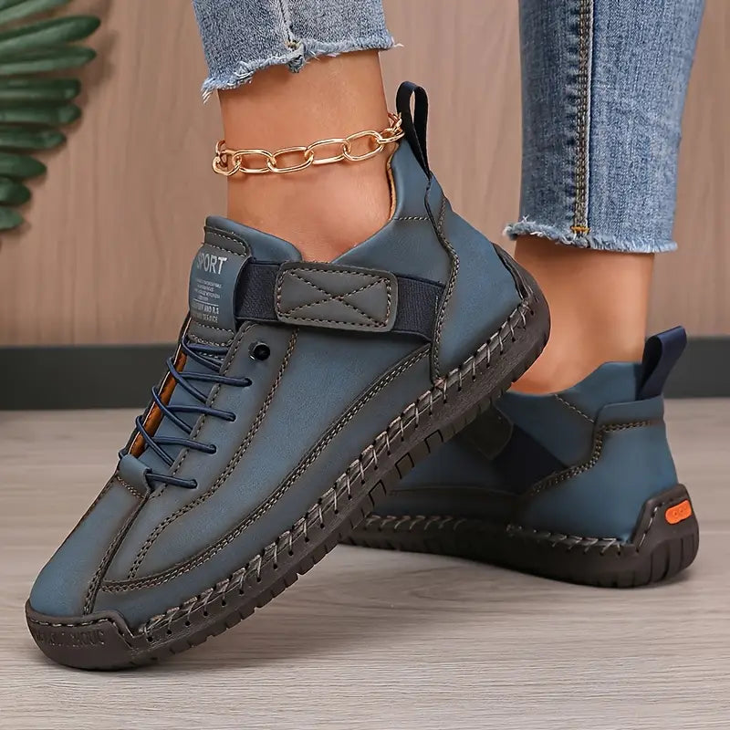 Men's Casual Shoes - Lace-Up - Contrast Stitch - Elastic Side Panel - Padded Collar