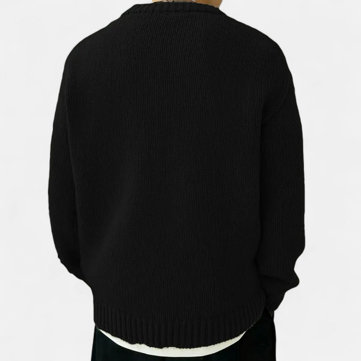 Men's Crew Neck Jumper - Long Sleeve - Ribbed Cuffs and Hem