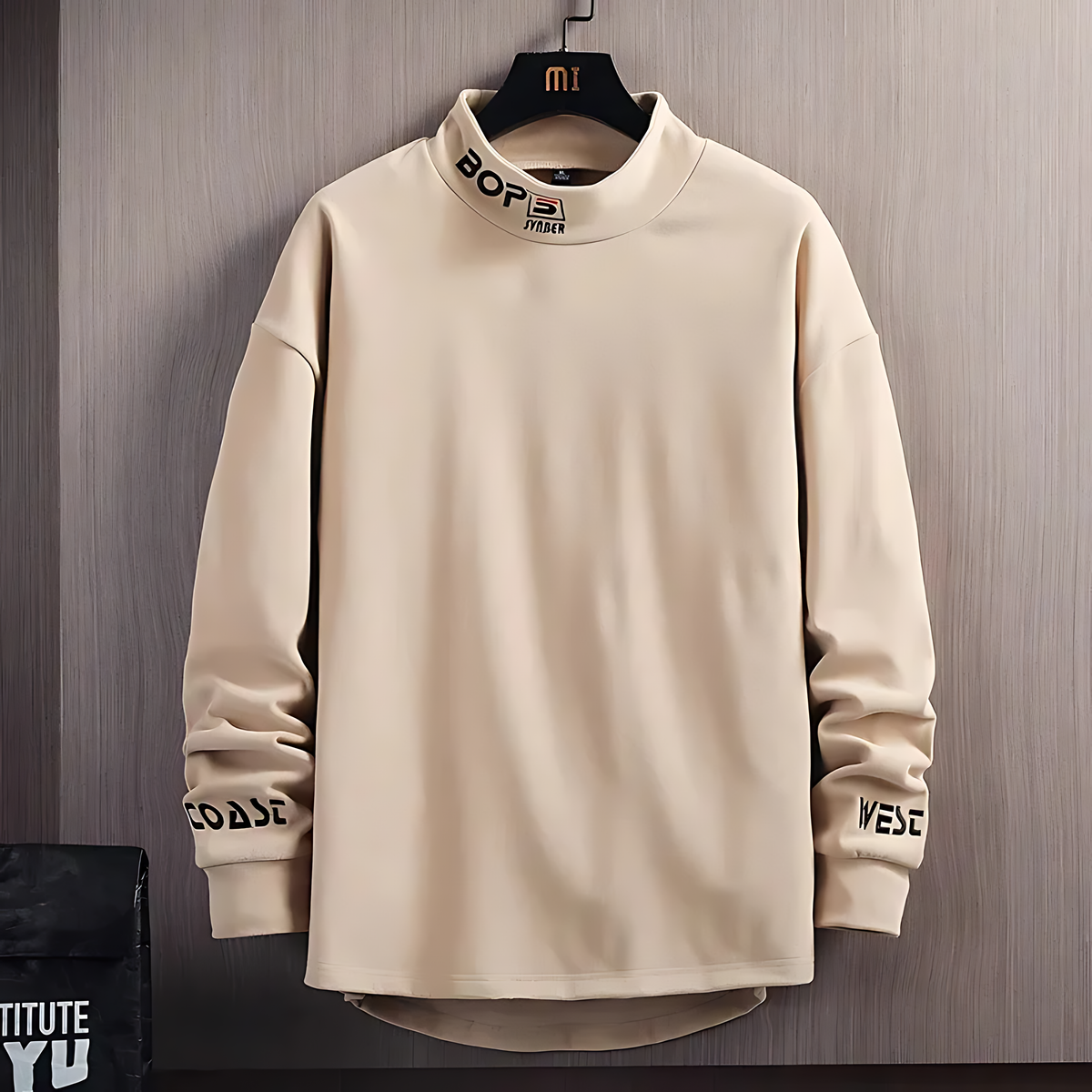 Men's Mock Neck Jumper - Graphic Print Cuffs - Relaxed Fit