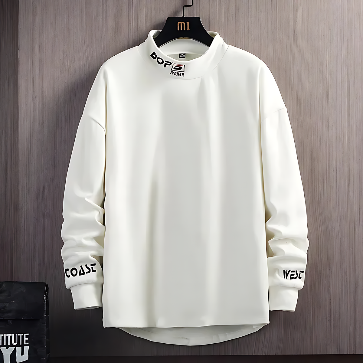 Men's Mock Neck Jumper - Graphic Print Cuffs - Relaxed Fit