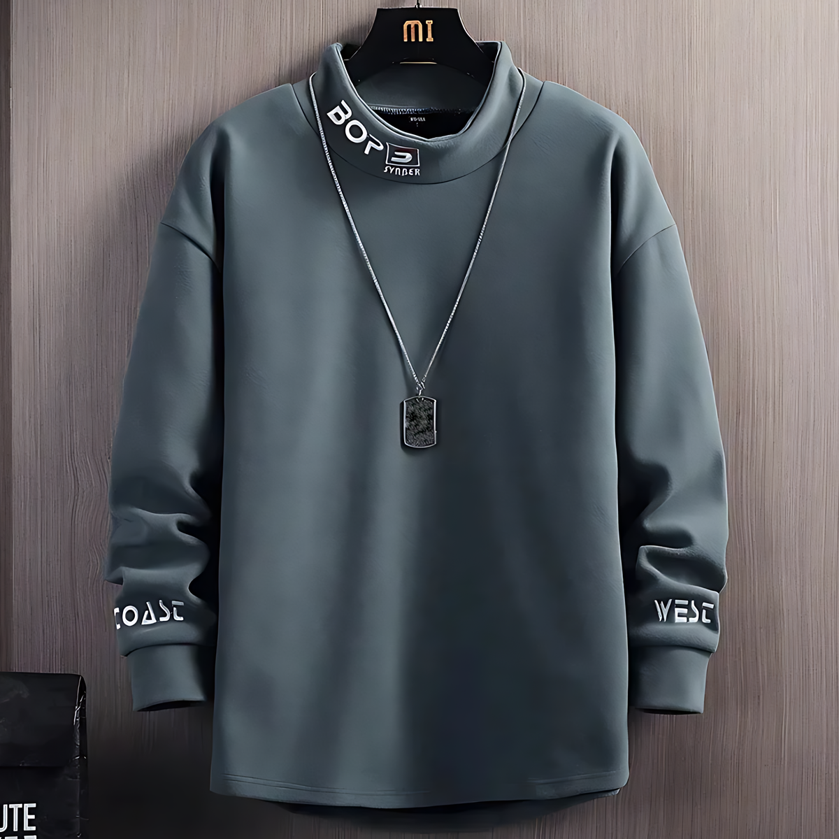 Men's Mock Neck Jumper - Graphic Print Cuffs - Relaxed Fit