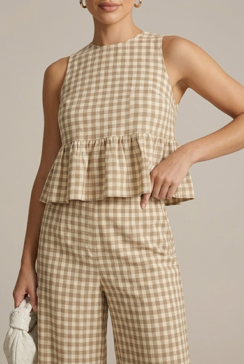 Women's Sleeveless Doll Top - Wide Leg Pants Two Piece Set