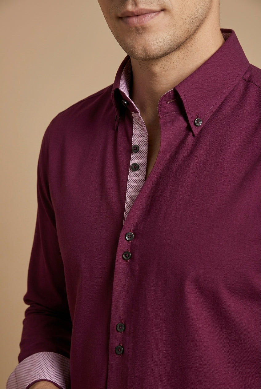 Men's Long Sleeve Dress Shirt - Button Down - Contrast Inner Lining
