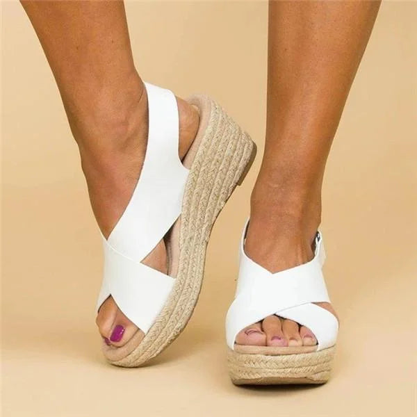 Women's Orthopedic Cross-Strap Espadrille Wedges - Slingback