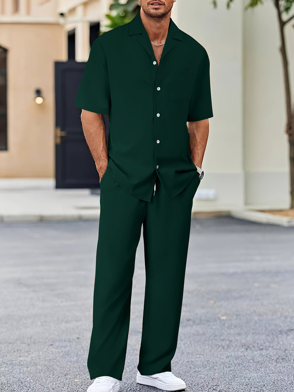 Men's Two Piece Set Short Sleeve Shirt and Straight Leg Pants