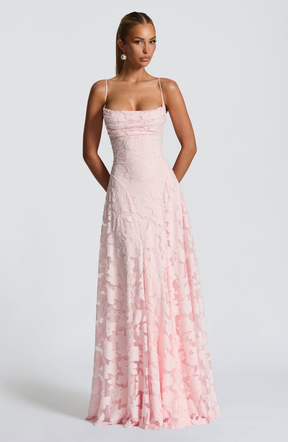 Women's Formal Maxi Dress - Spaghetti Strap Floral Lace-Up Back