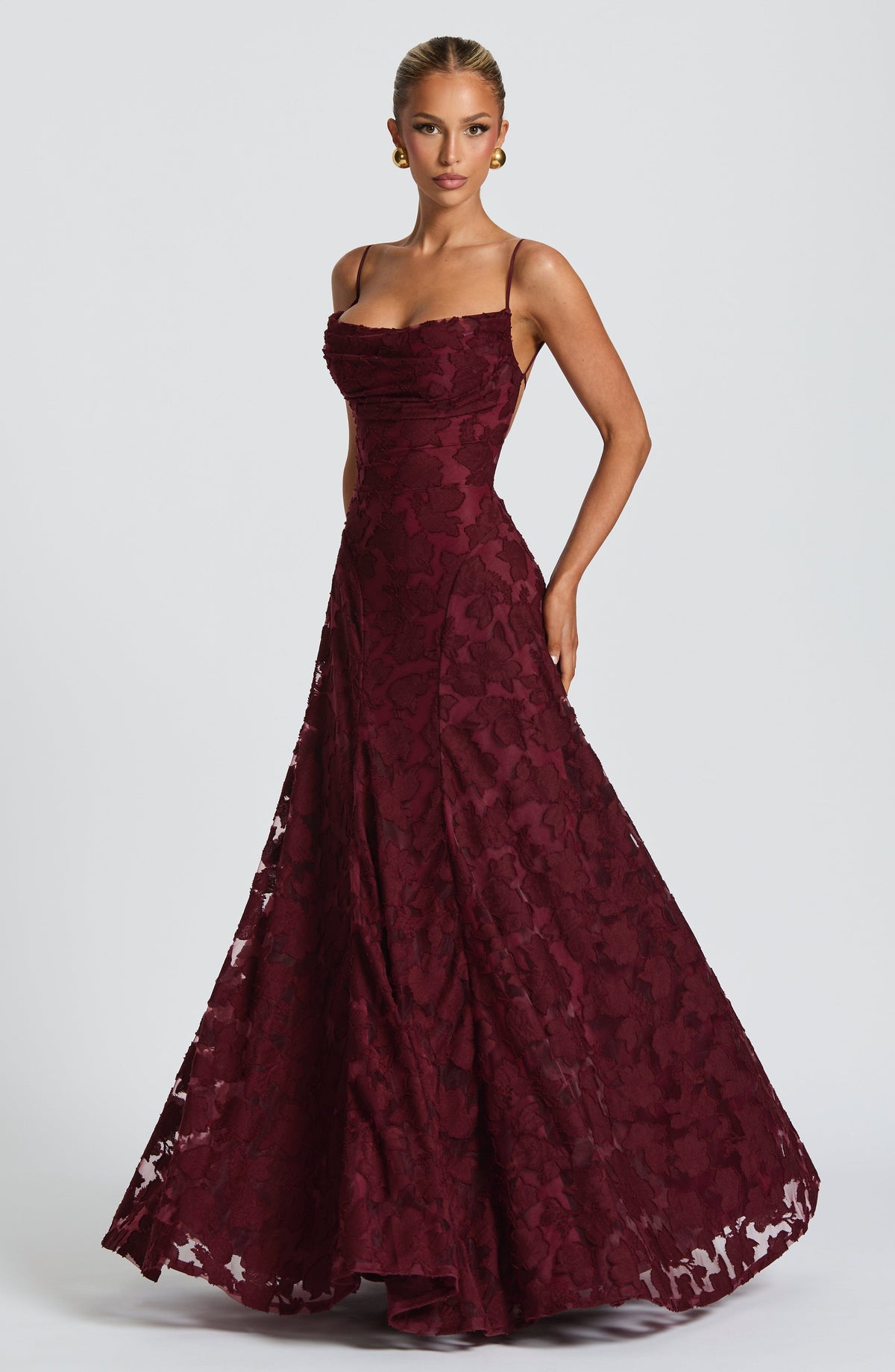 Women's Formal Maxi Dress - Spaghetti Strap Floral Lace-Up Back