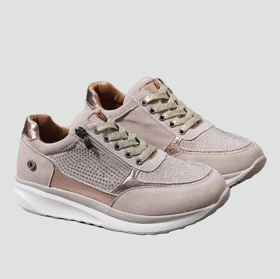 Women's Orthopedic Side-Zip Lace-Up Low-Top Sneakers - Perforated