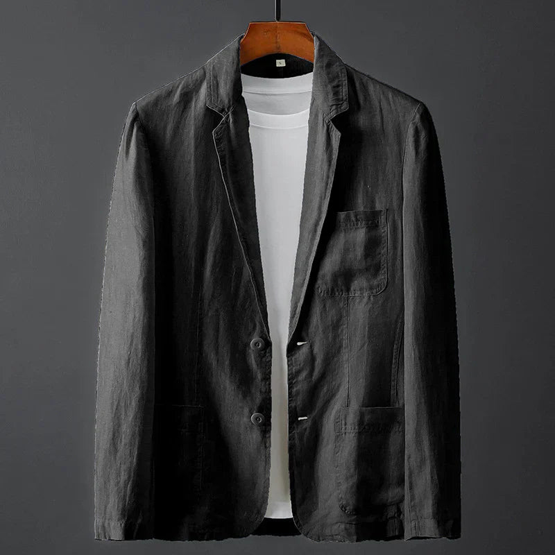 Men's Linen Blazer - Notch Lapel Single-Breasted Chest Pocket