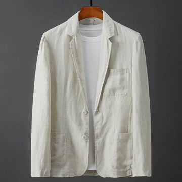 Men's Linen Blazer - Notch Lapel Single-Breasted Chest Pocket